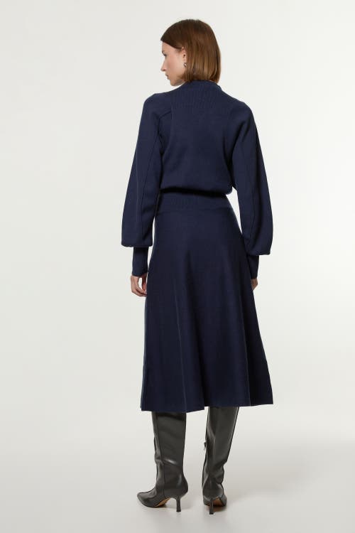 Karen Millen Wool Look Rounded Sleeve Knit Midi Dress In Blue