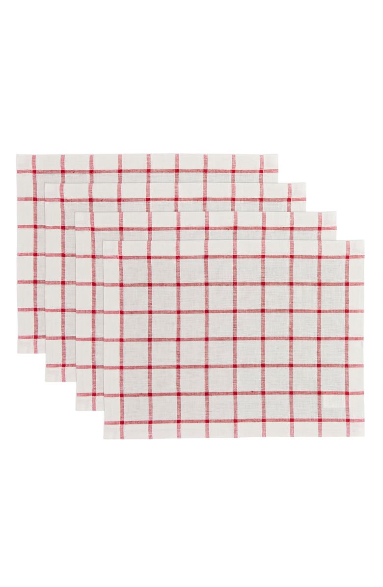Solino Home Linen Placemats - Windowpane, 14" x 19" Inch, Main, color, Tofu/Red