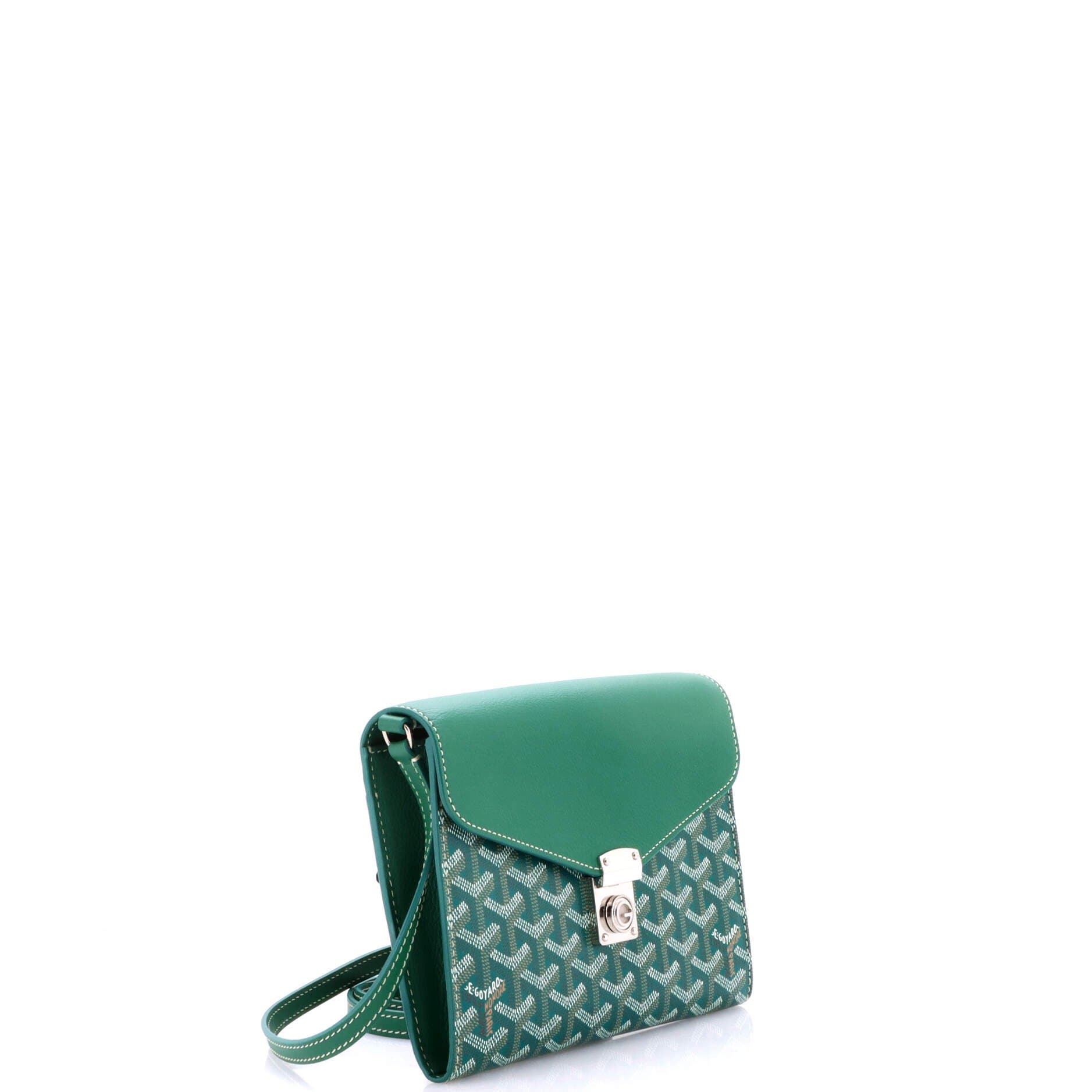 Pre-Owned Goyard Chypre Wallet on Strap Coated Canvas with Leather, Alternate, color, Green