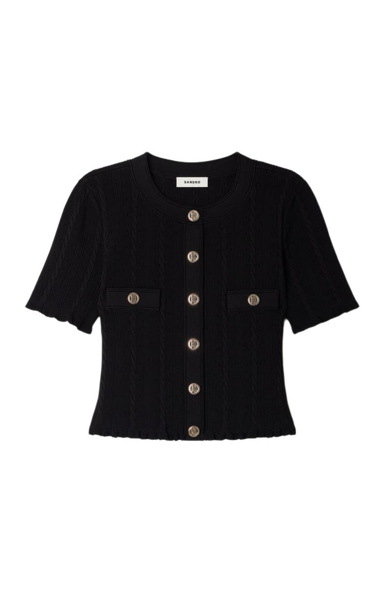 SANDRO Cropped pointelle knit cardigan, Alternate, color,