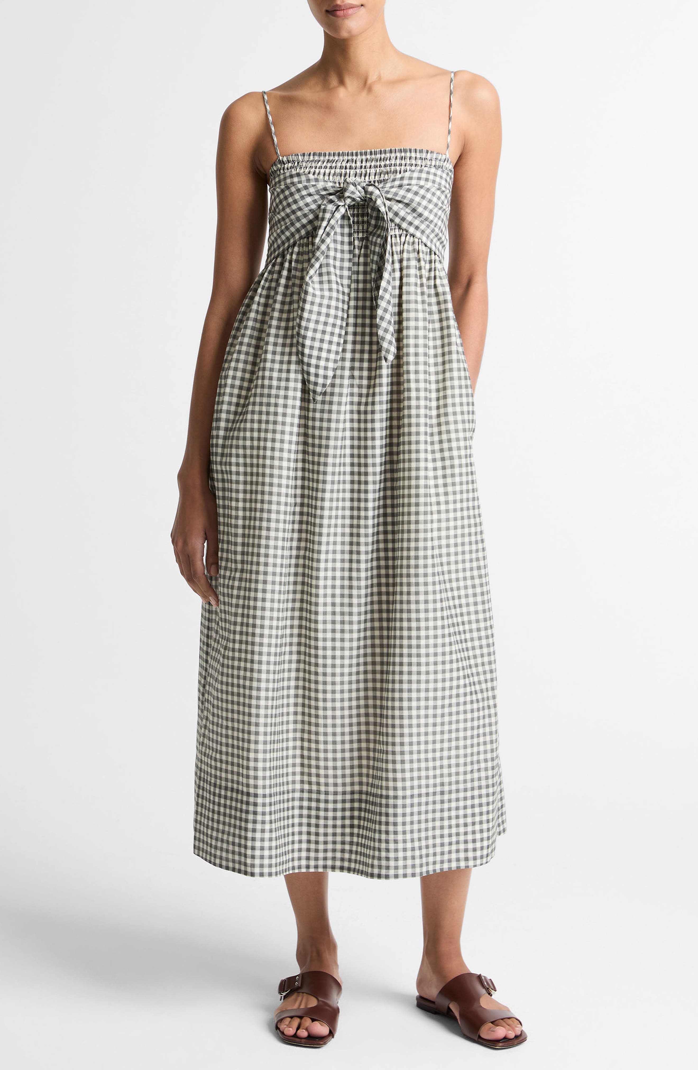 Vince Gingham Smocked Bodice Midi Sundress (Women) | Nordstrom