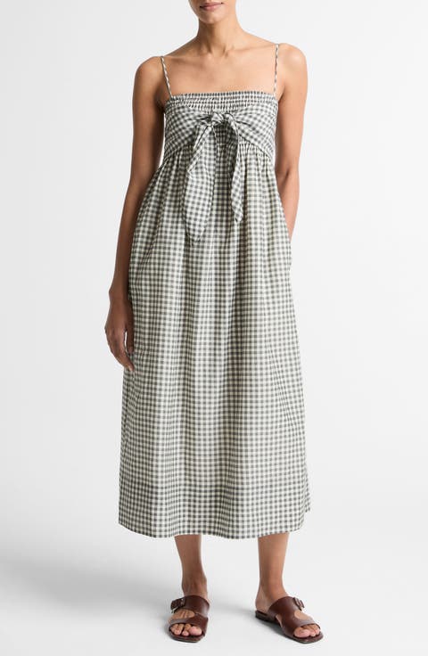 Gingham Smocked Bodice Midi Sundress
