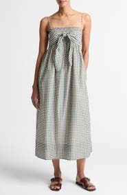 Vince Gingham Smocked Bodice Midi Sundress