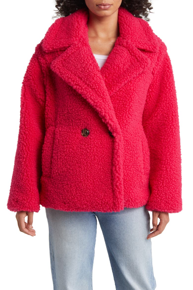 Gertrude Teddy Faux Shearling Coat, Main, color, CERISE