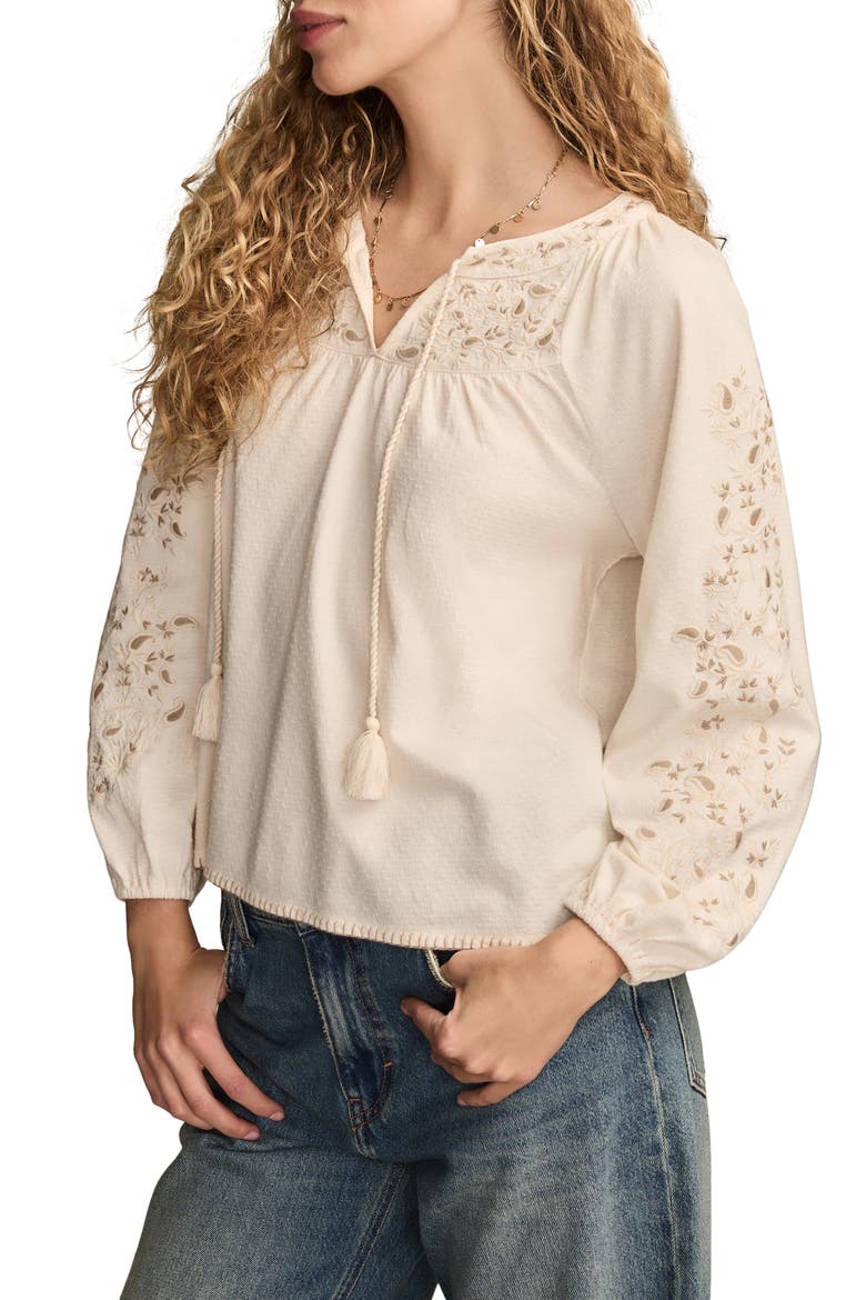 Embroidered Peasant Top, Alternate, color, WHISPER WHITE
