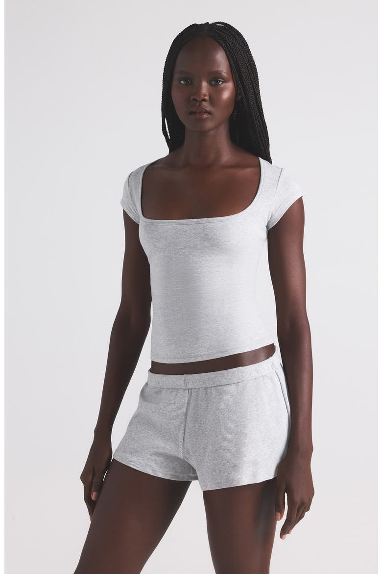 Stretch Cotton Rib Loose Shorts, Alternate, color, LIGHT HEATHER GREY