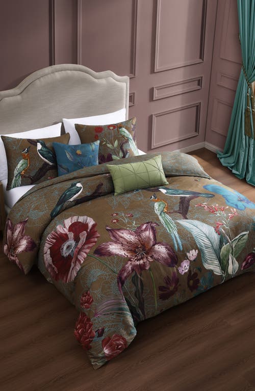 Bebejan Birds On Chocolate Reversible 5-piece Comforter Set In Brown