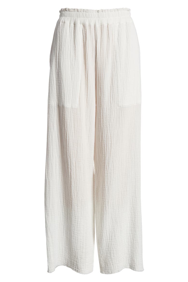 Leon Crinkled Organic Cotton Crop Pants, Alternate, color, WHITE