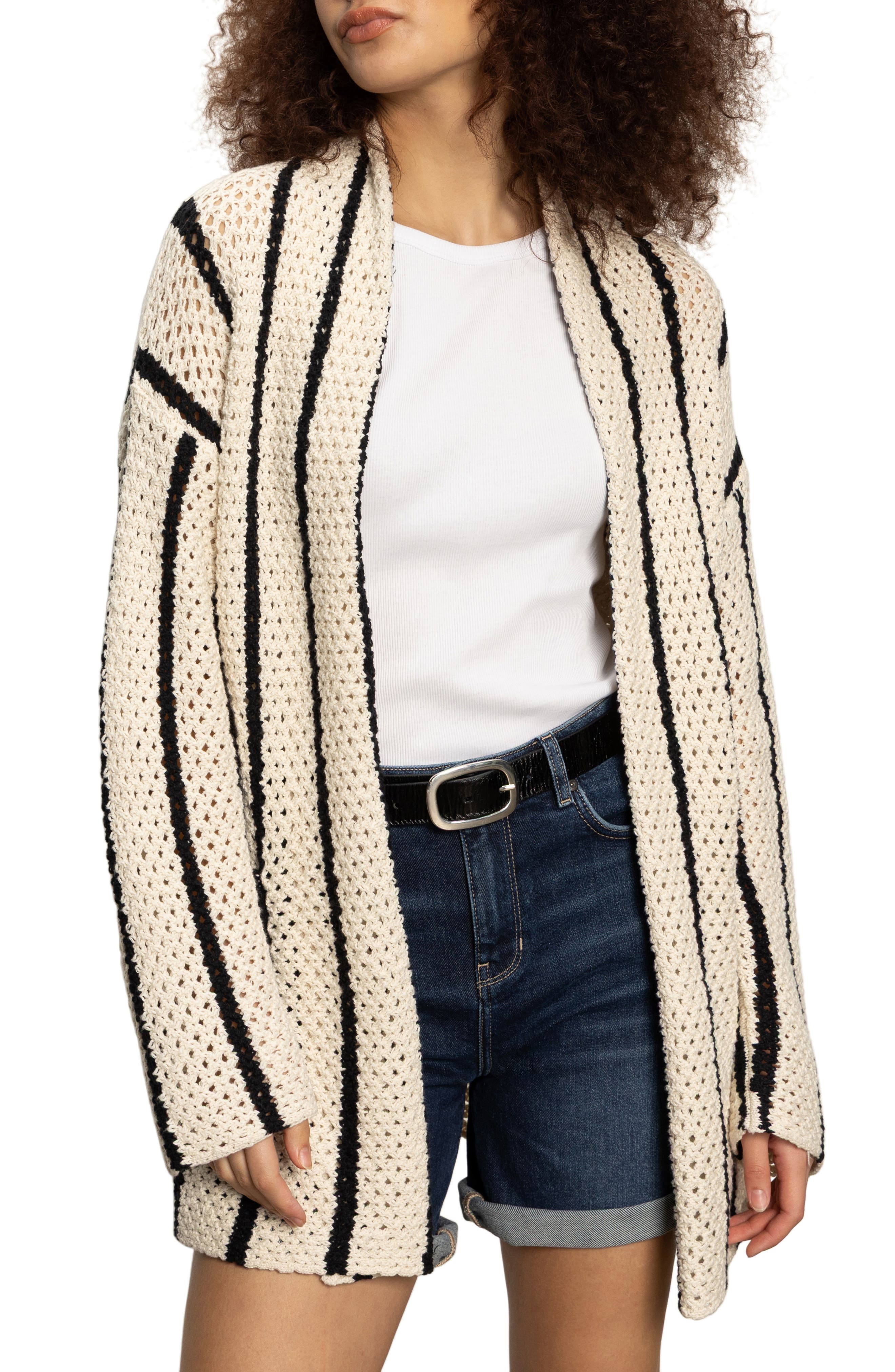 Open Stitch Stripe Cotton Beach Cardigan