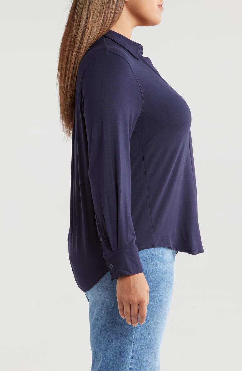 Universal Standard Elbe Button-Up Shirt, Alternate, color, Midnight