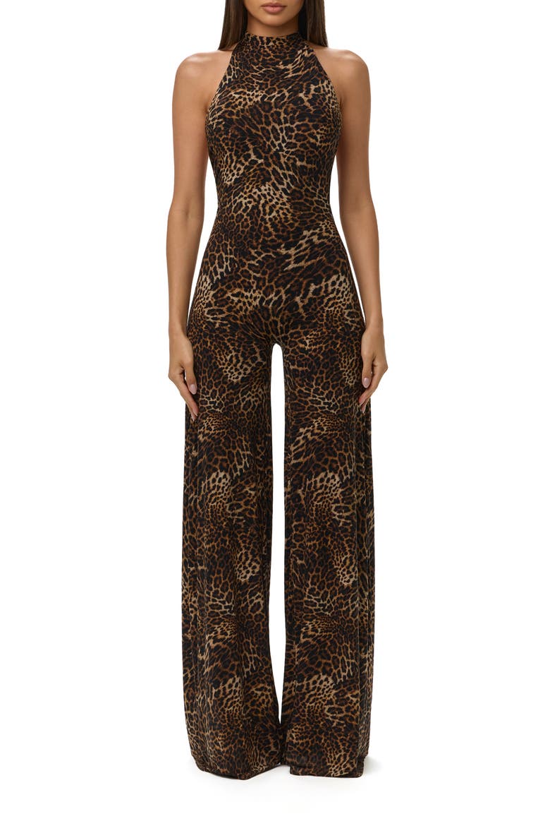 Leopard Print Wide Leg Halter Jumpsuit, Main, color, SPOTTED LEOPARD