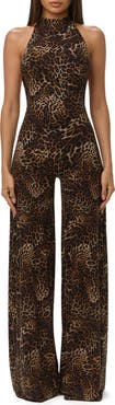 Naked Wardrobe Leopard Print Wide Leg Halter Jumpsuit