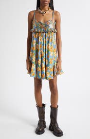 Rabanne Floral Chain Mail Bodice Babydoll Dress