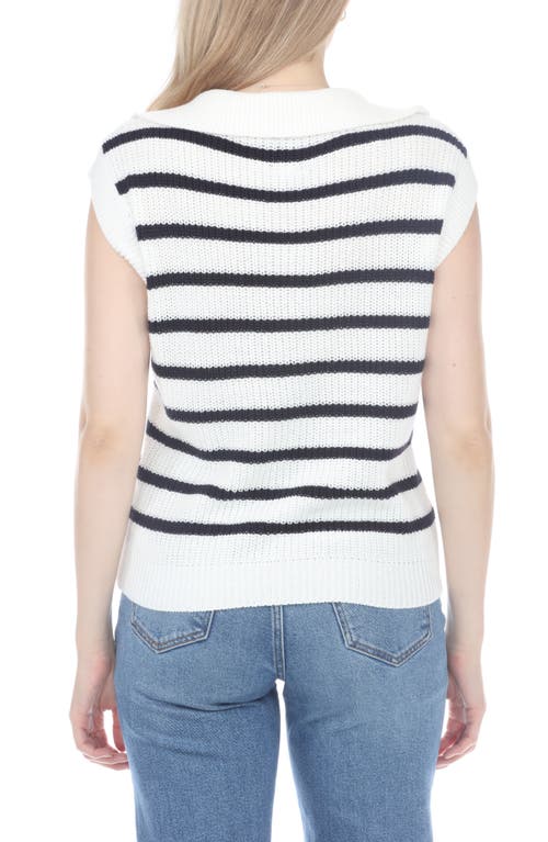 Rain And Rose Quarter Zip Striped Knit Vest In White