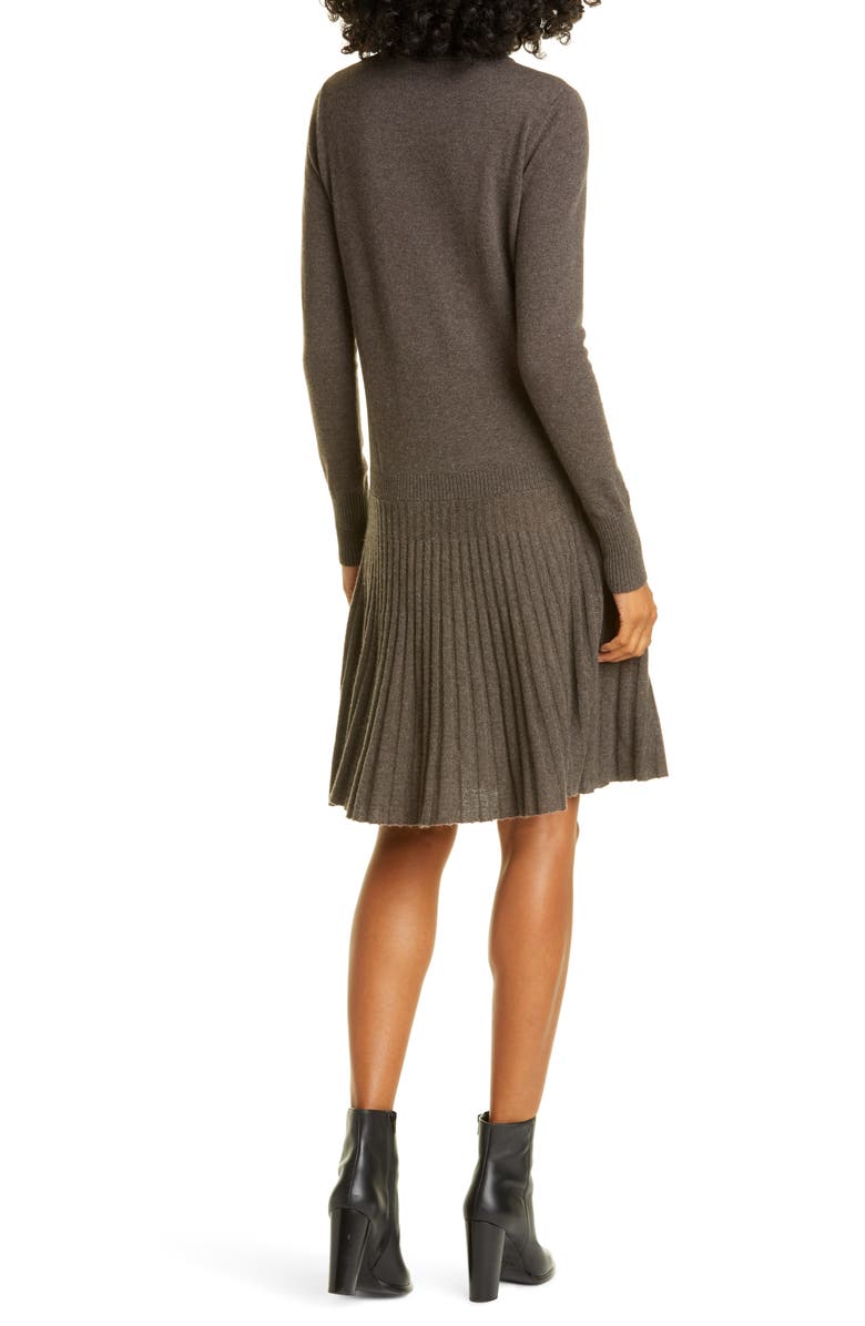 autumn cashmere Pleated Drop Waist Long Sleeve Cashmere Sweater Dress, Alternate, color,