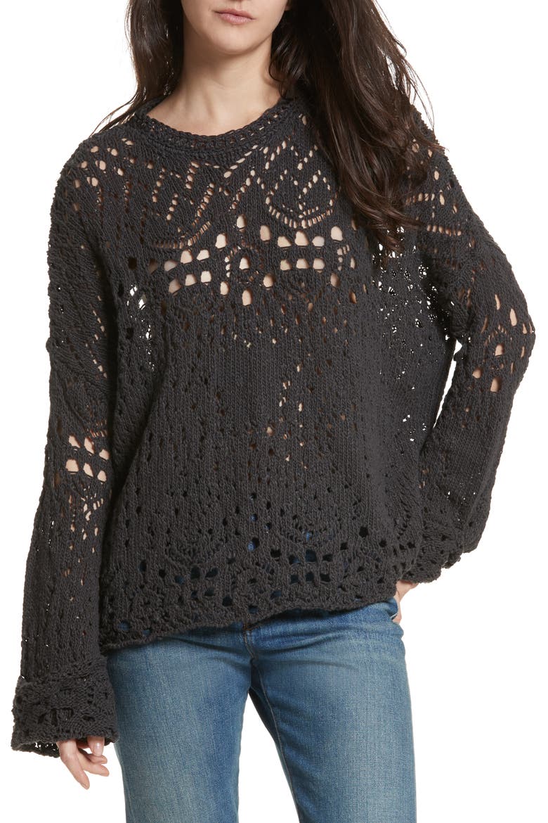 Traveling Lace Sweater, Main, color, CARBON