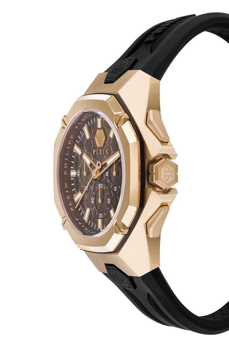 PHILIPP PLEIN Octagon Silicone Strap Chronograph Watch, 44mm, Alternate, color, Ip Yellow Gold