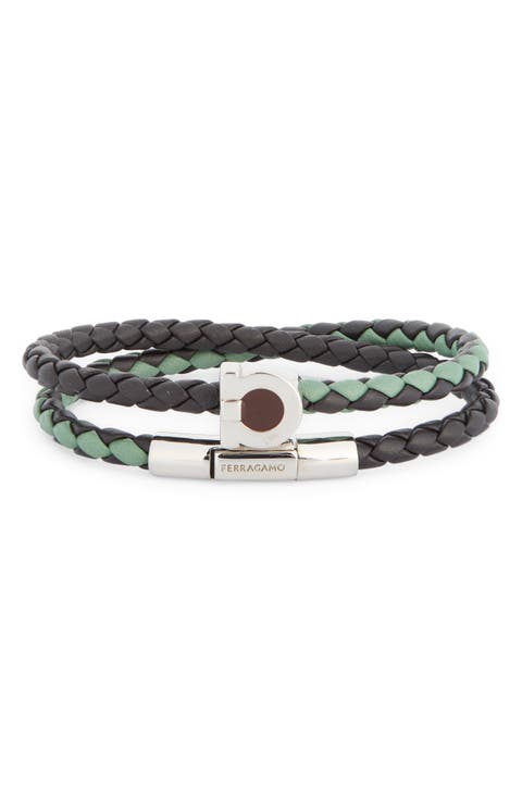 Men
s Gancio Braided Leather Wrap Bracelet