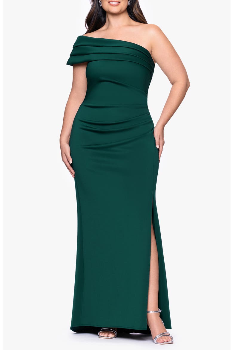 Pleated One-Shoulder Mermaid Gown, Main, color, HUNTER
