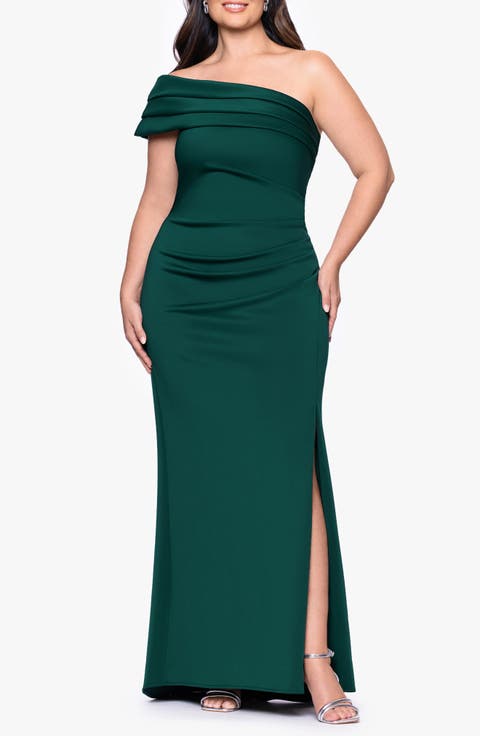 Pleated One-Shoulder Mermaid Gown (Plus)