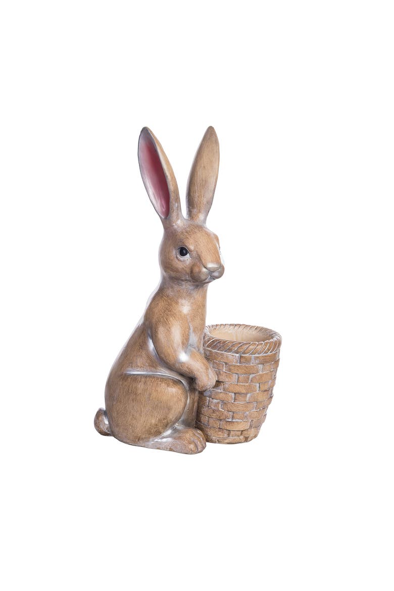 Easter Bunny Rabbit with Basket Large Decorative Figurine, Alternate, color, Brown