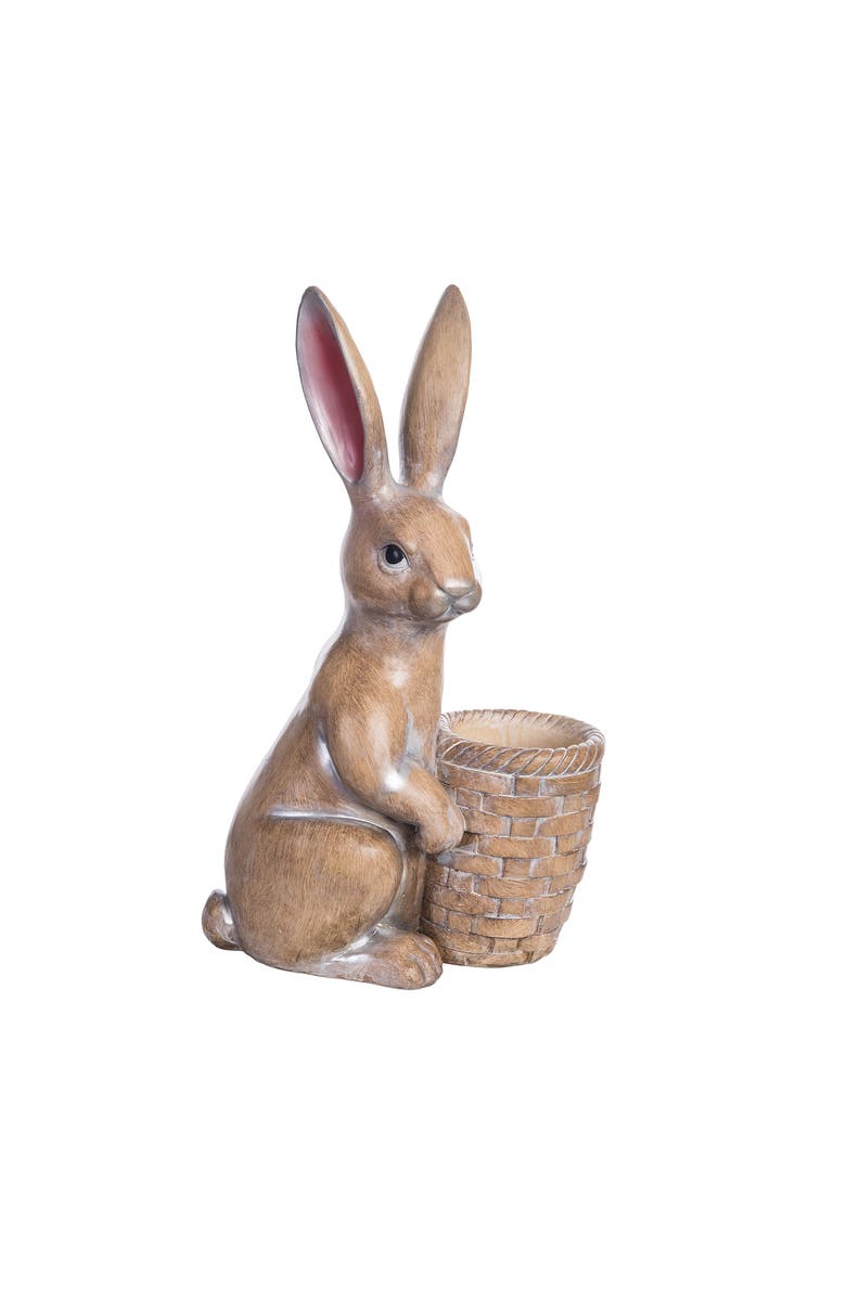 Gallerie II Easter Bunny Rabbit with Basket Large Decorative Figurine, Alternate, color, Brown