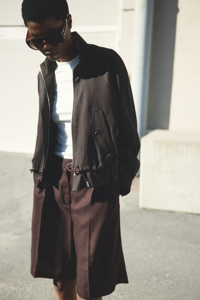 Linen-blend Bermuda Shorts, Main, color, Dark brown
