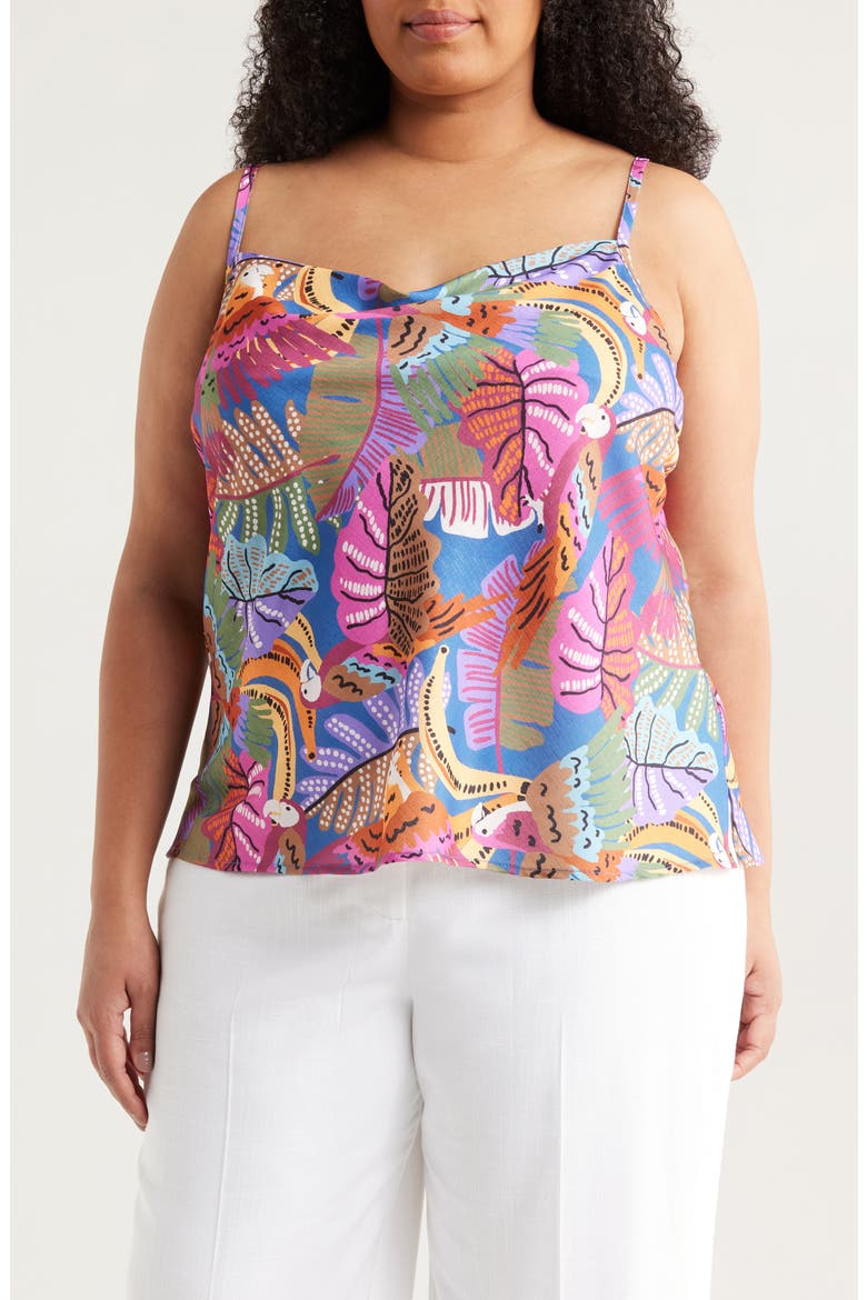 Tropical Print Satin Camisole, Main, color, WILD BERRY