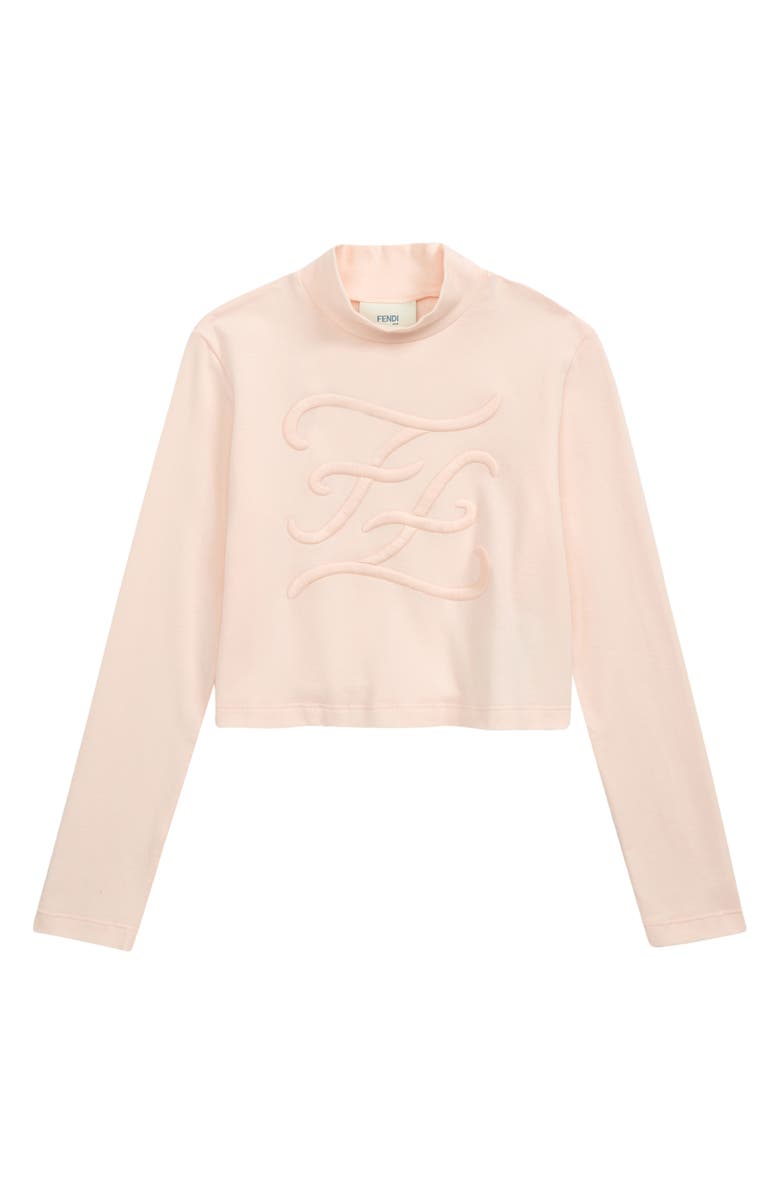 Fendi Kids' Karligraphy FF Logo Mock Neck Top, Main, color, 