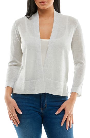 Nina Leonard Open Front Cardigan In White