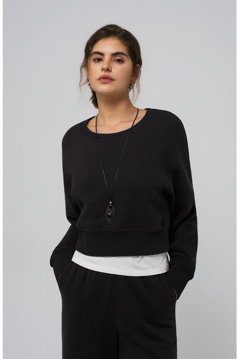Hemp Essentials Fleece Cropped Sweater, Alternate, color, black