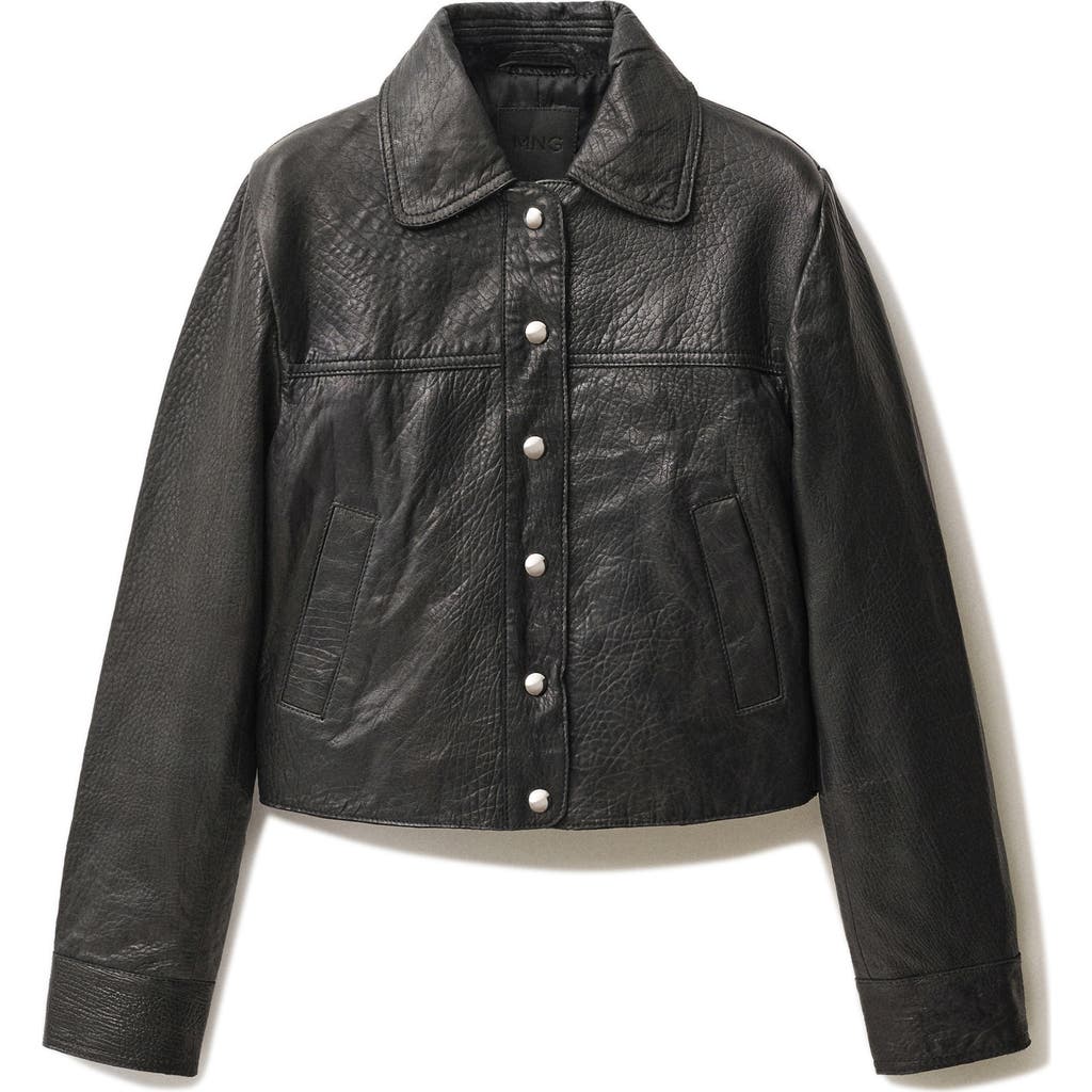 Mango Leather Jacket In Black