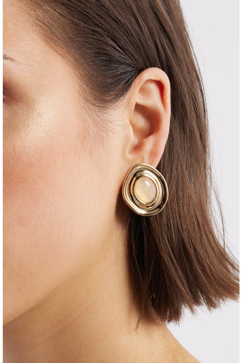 Oval Frame Stud Earrings, Alternate, color, IVORY- GOLD