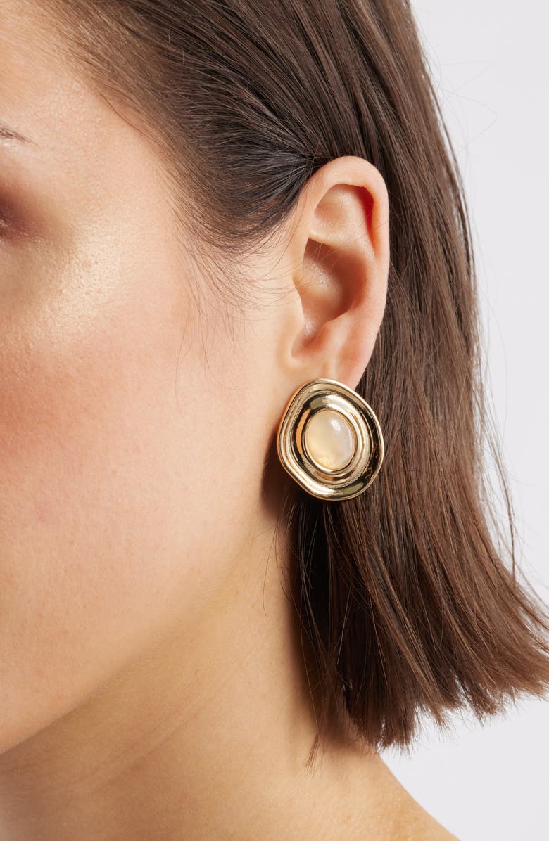 Nordstrom Oval Frame Stud Earrings, Alternate, color, Ivory- Gold