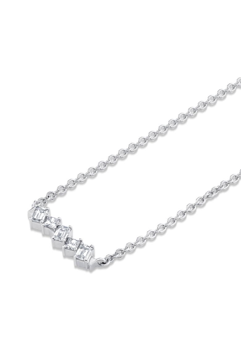 Mini Montage Emerald & Princess Diamond Bar Necklace, Alternate, color, White Gold