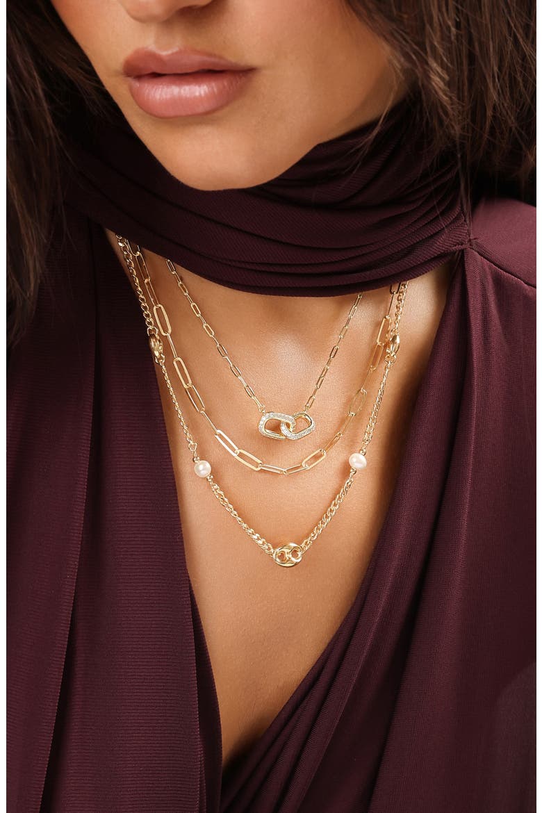 Cultured Pearl Double Chain Necklace, Alternate, color, GOLD