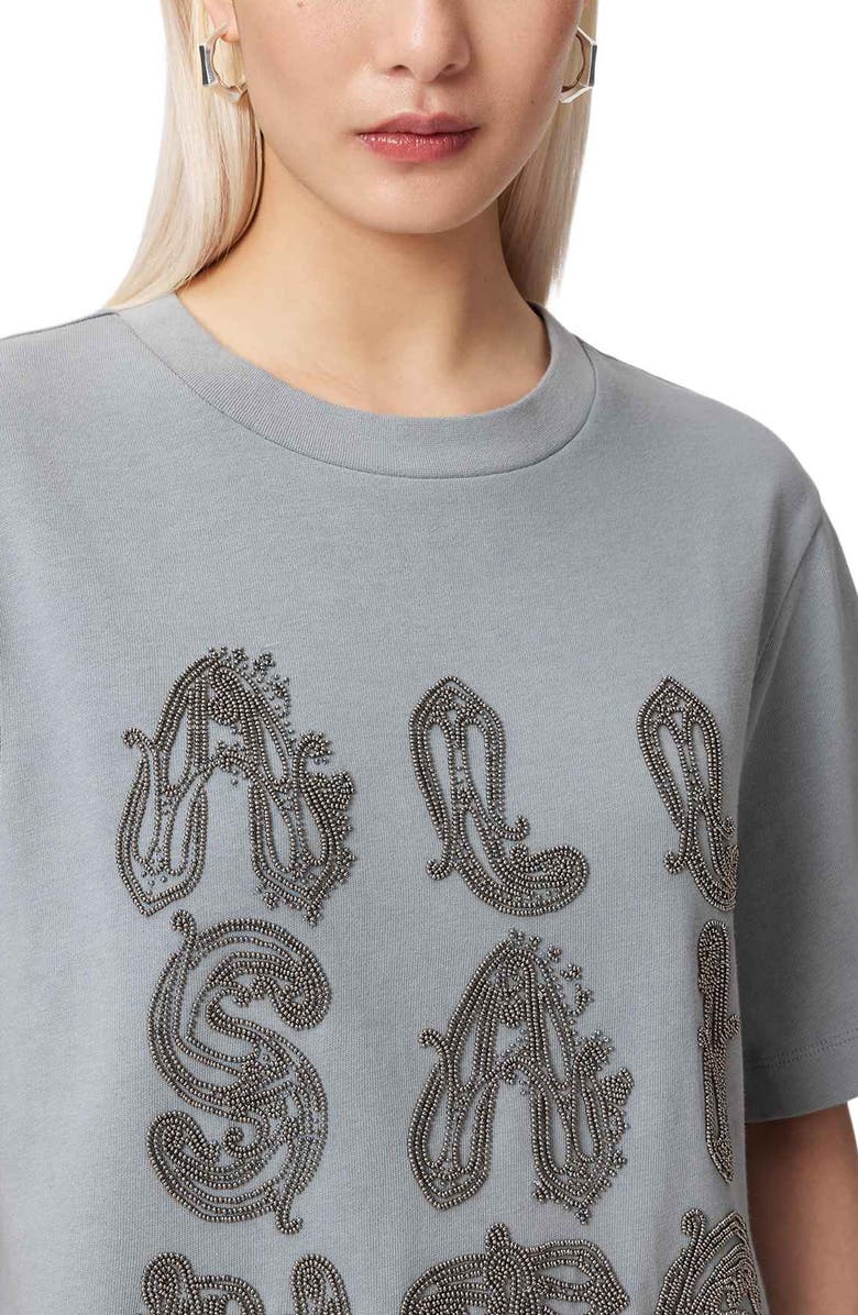 AllSaints Ella Lisa Beaded Cotton T-Shirt, Alternate, color, Quarry Blue