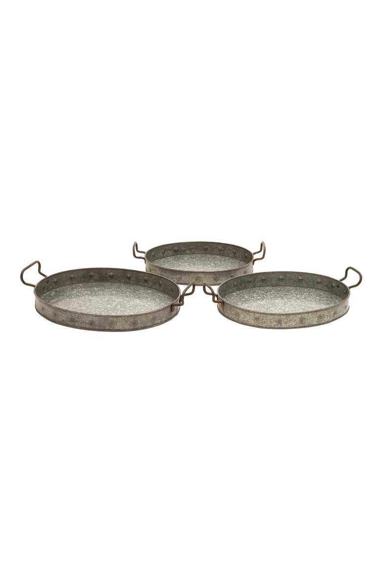 Farmhouse Set of 3 Metal Trays, Main, color, GRAY
