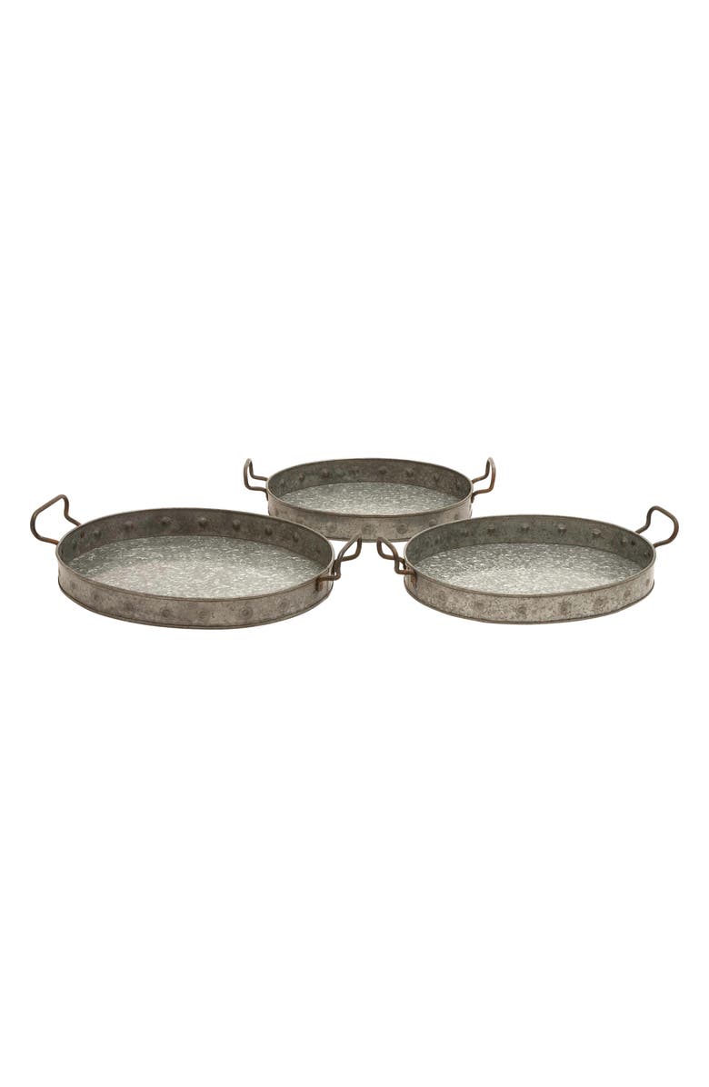 UMA Farmhouse Set of 3 Metal Trays, Main, color, Gray