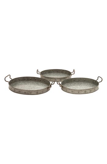 Uma Farmhouse Set Of 3 Metal Trays In Brown