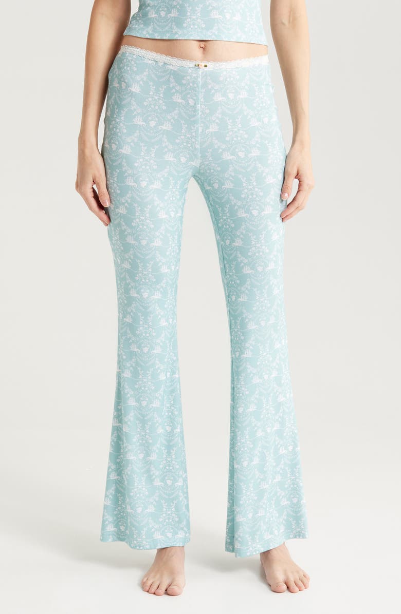 KILO BRAVA Lace Trim Stretch Modal Flare Pants, Main, color, Lady Of The Sea