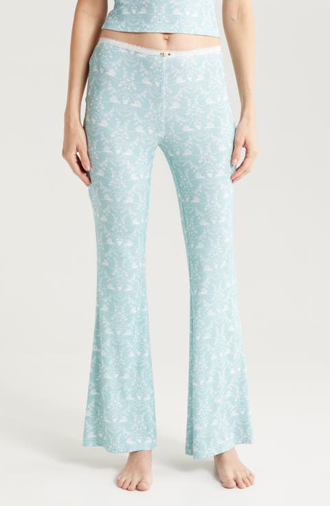 Lace Trim Stretch Modal Flare Pants (Regular & Plus)