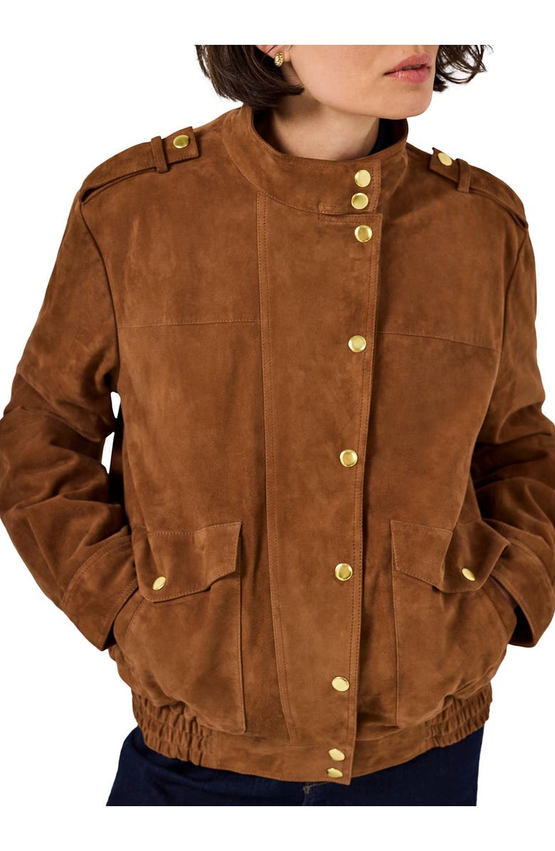 MINT VELVET Suede Bomber Jacket, Alternate, color, Tan