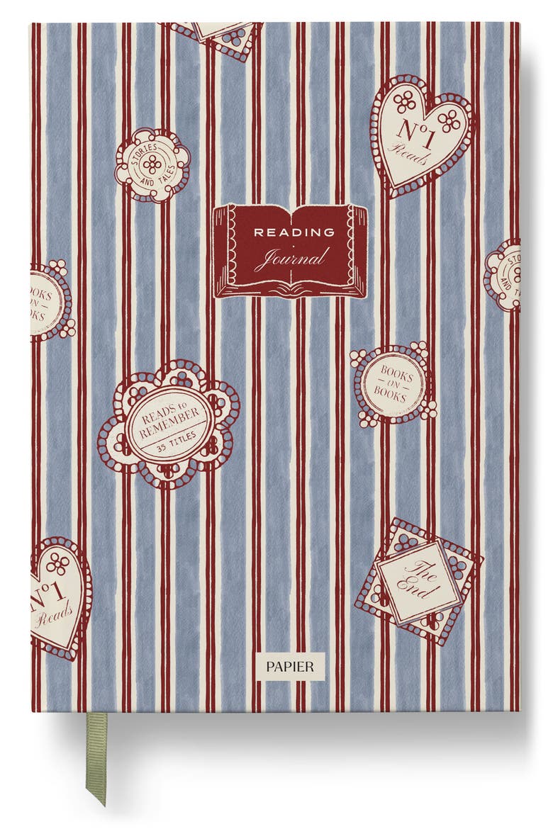 Stripes & Stamps Reading Journal, Main, color, LIGHT/ PASTEL BLUE