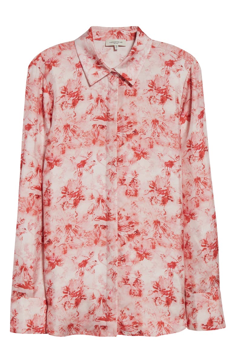 Lafayette 148 New York Scottie Floral Silk Georgette Button-Up Shirt, Alternate, color, Red Brick Multi