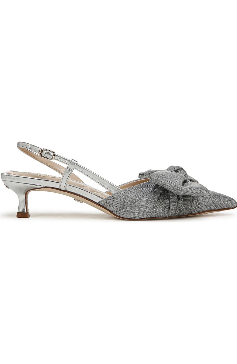 Sam Edelman Treena Bow Plissé Pointed Toe Kitten Heel Sandal, Alternate, color, Soft Silver