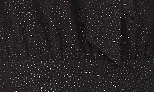 Cece Sparkly Puff Sleeve Tie Neck Tiered Dress In Black