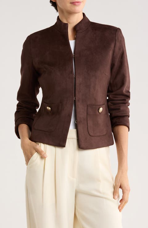 Veste Fausse Suédine Femme NEXT – Taille 10 – Beige à Col, Fermeture Éclair (Neuve Sans étiquette)