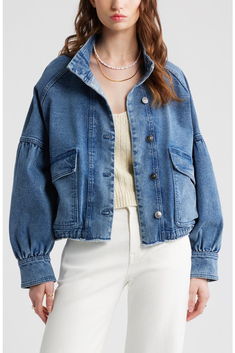 Blouson Sleeve Denim Jacket, Main, color, MEDIUM WASH
