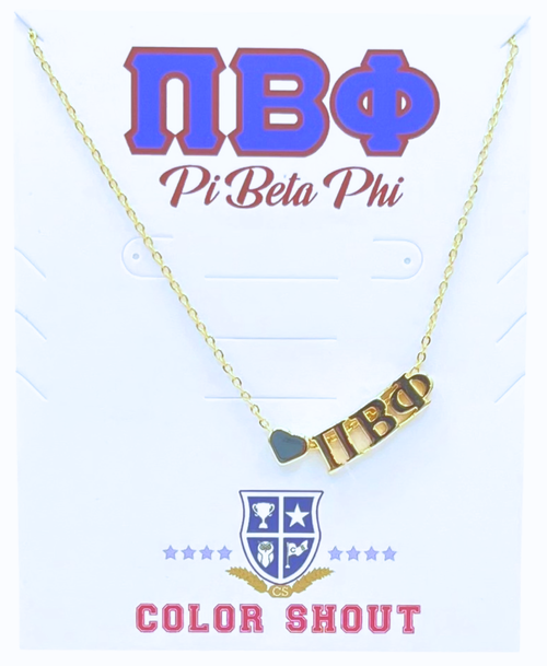 Color Shout Pi Beta Phi Sorority Gold Heart Necklace In Blue
